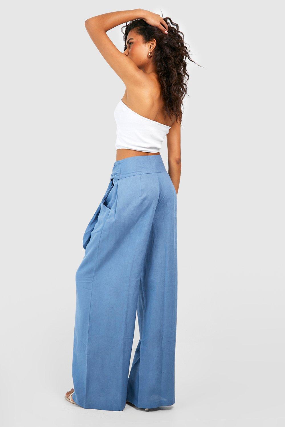 Linen High Waisted Belted Wide Leg Pants | boohoo USA